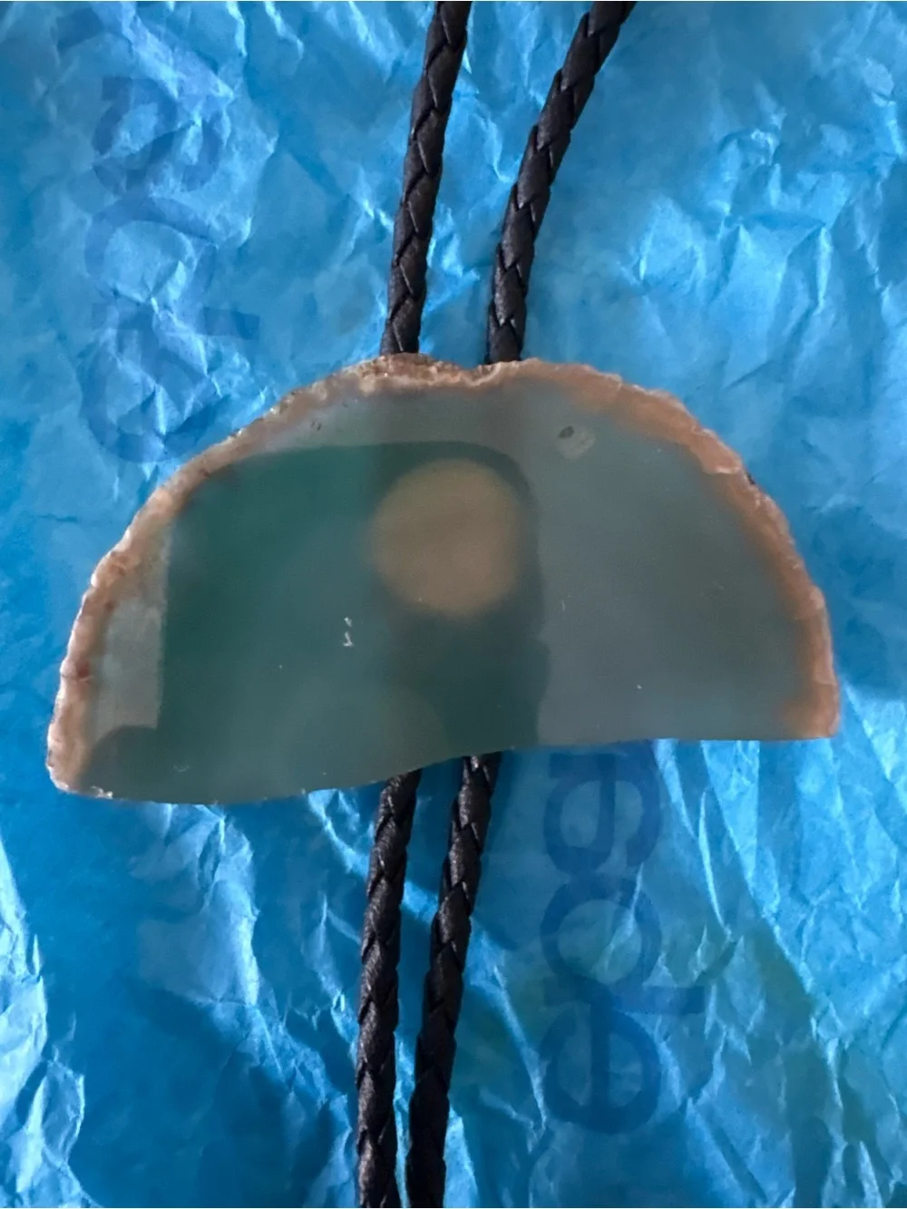 Green Agate Bolo Tie with Brown Edge